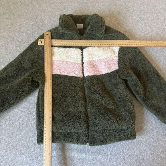 Wonder Nation Girls Plush Jacket M 7/8 Fuzzy Zip Up Spring Coat Soft Green Teddy - Picture 3 of 7